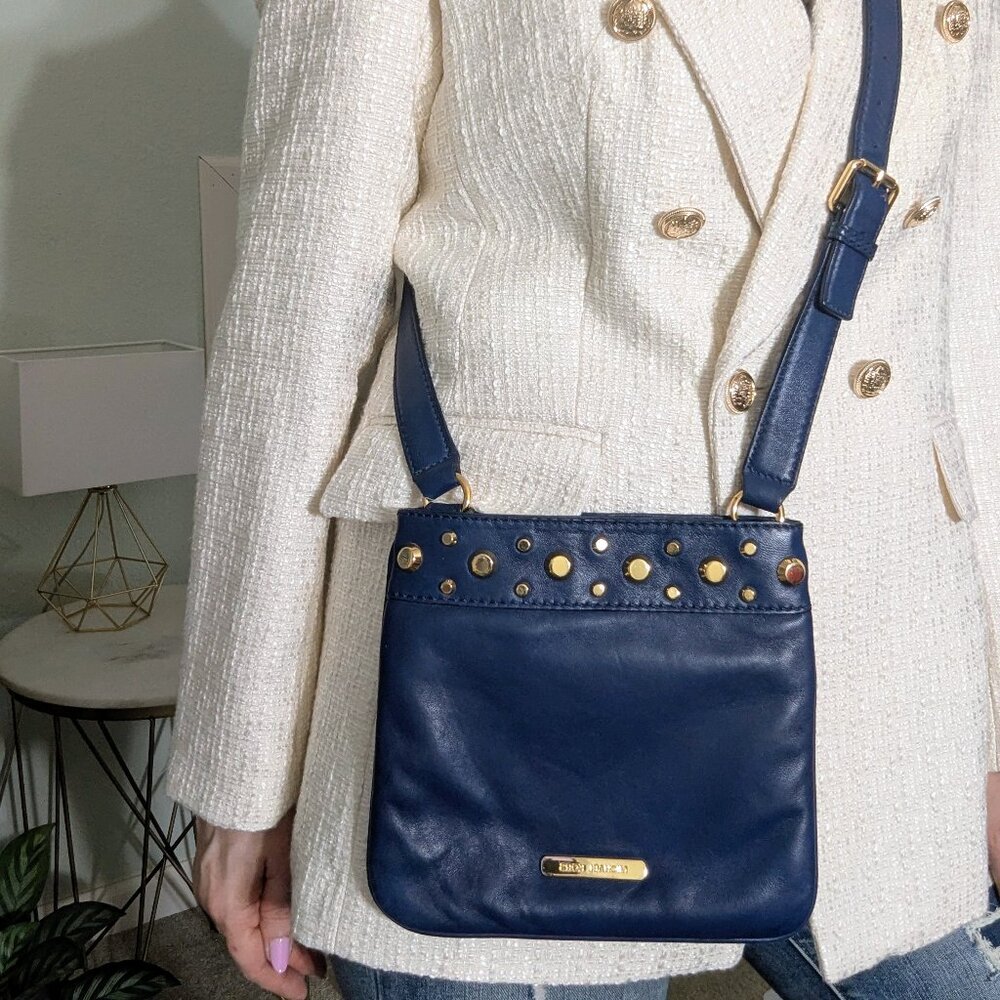 NWT Michael Kors Leather Lapis Blue Ludlow Gold Stud Crossbody Bag
